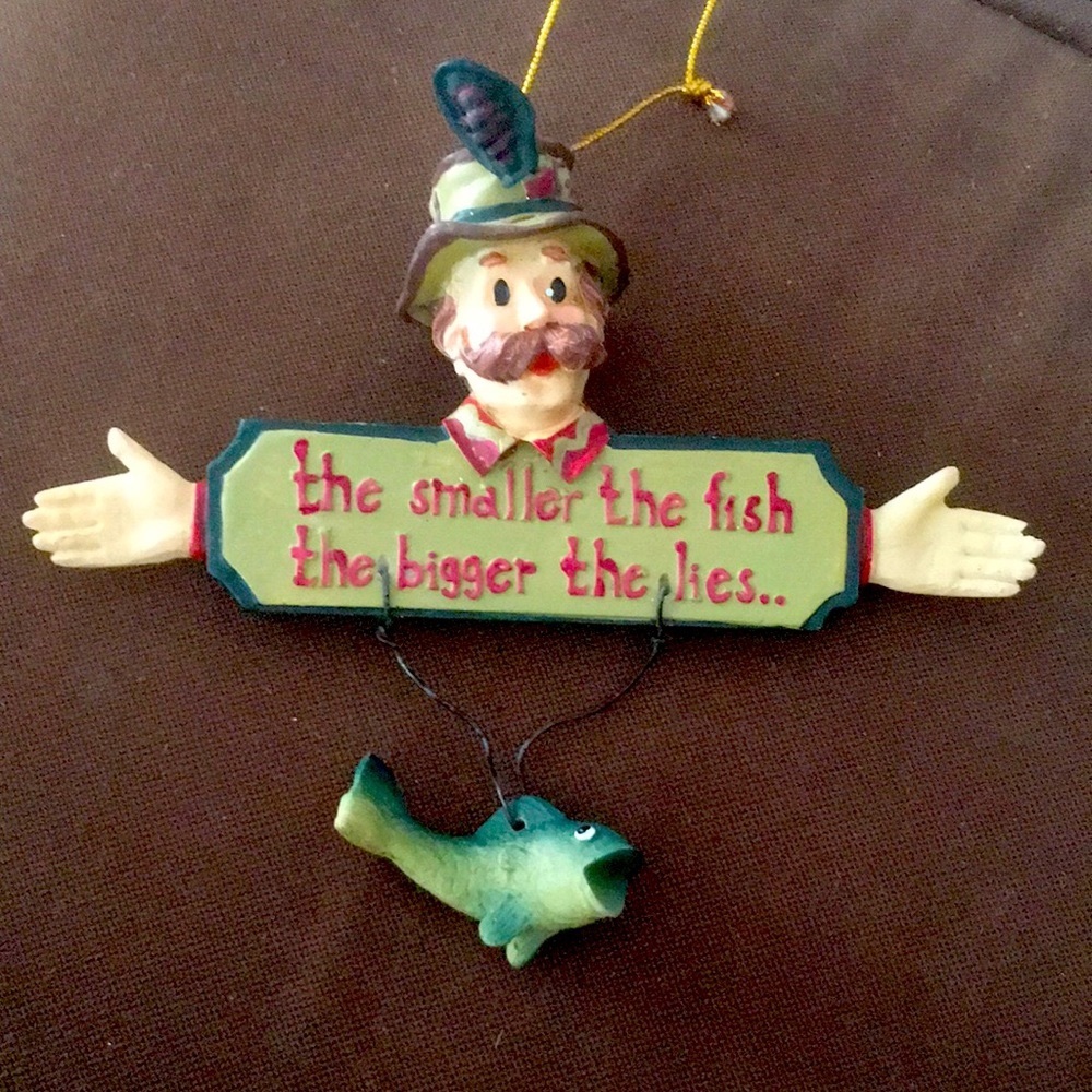 Fisherman Christmas Ornament Smaller Fish Bigger Lies Resin Gift NWOT